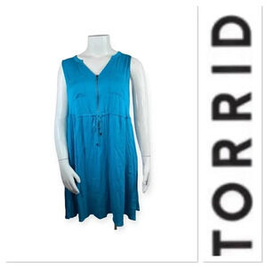 Torrid zip front challis teal dress size 2-2X/18-20